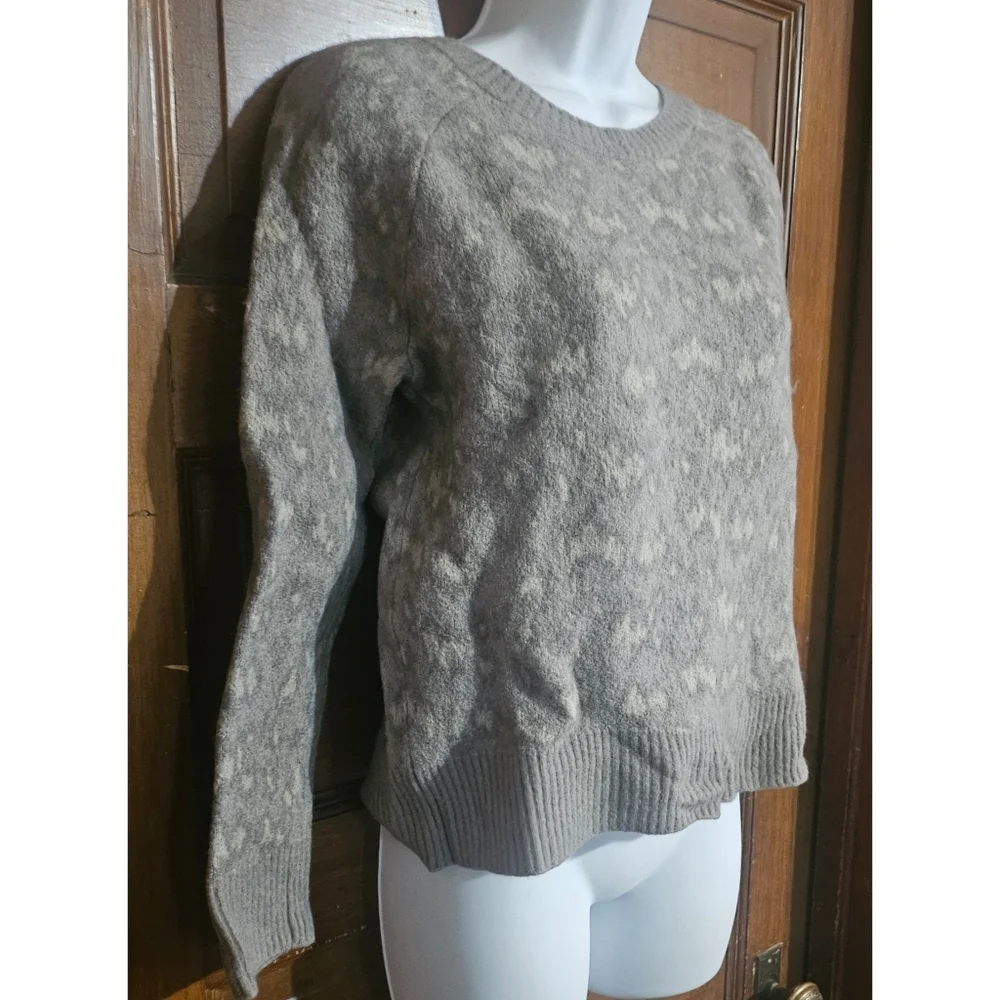 Athleta Hawthorn Textured Merino Wool Blend Crewneck Animal Print Sweater